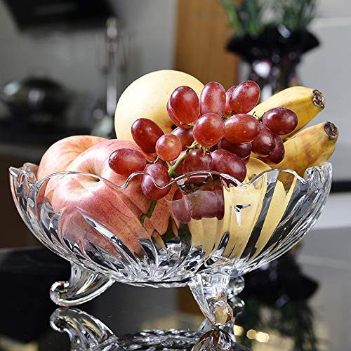 WEZOSHINET Fruit Bowl Designer Glass Serving Fruit Bowl,Vegetable Bowl, Table Fruit Bowl Flat Base, Fruit Bowl Dining Table Glass Serving & Dinnerware Transparent (Crystal Flower Cut) (Pack of 1)