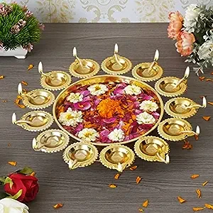Webelkart Diya Shape Flower Decorative Urli Bowl for Home Handcrafted Bowl for Floating Flowers and Tea Light Candles Home,Office and Table Decor| Diwali Decoration Items, Metal, Gold